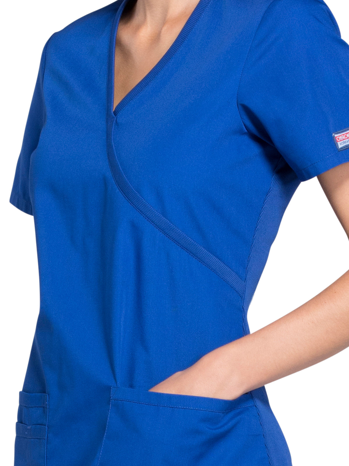 Women's 2-Pocket Mock Wrap Scrub Top