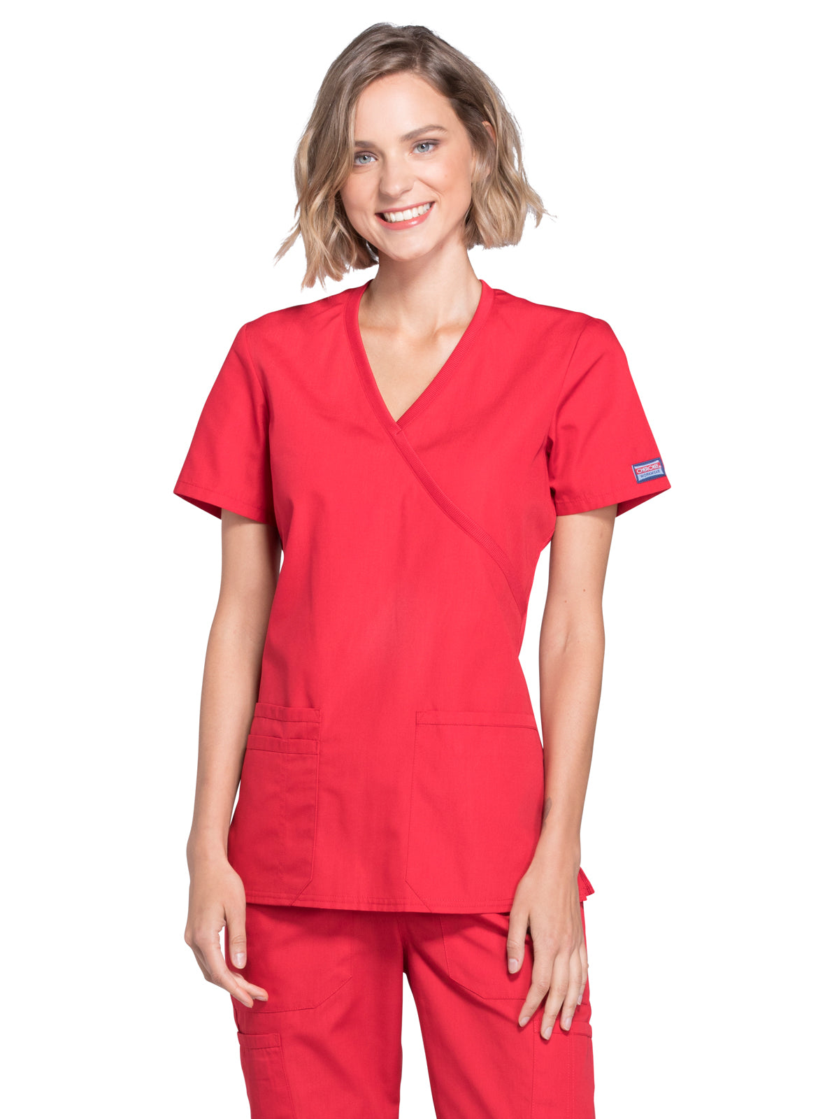 Women's 2-Pocket Mock Wrap Scrub Top