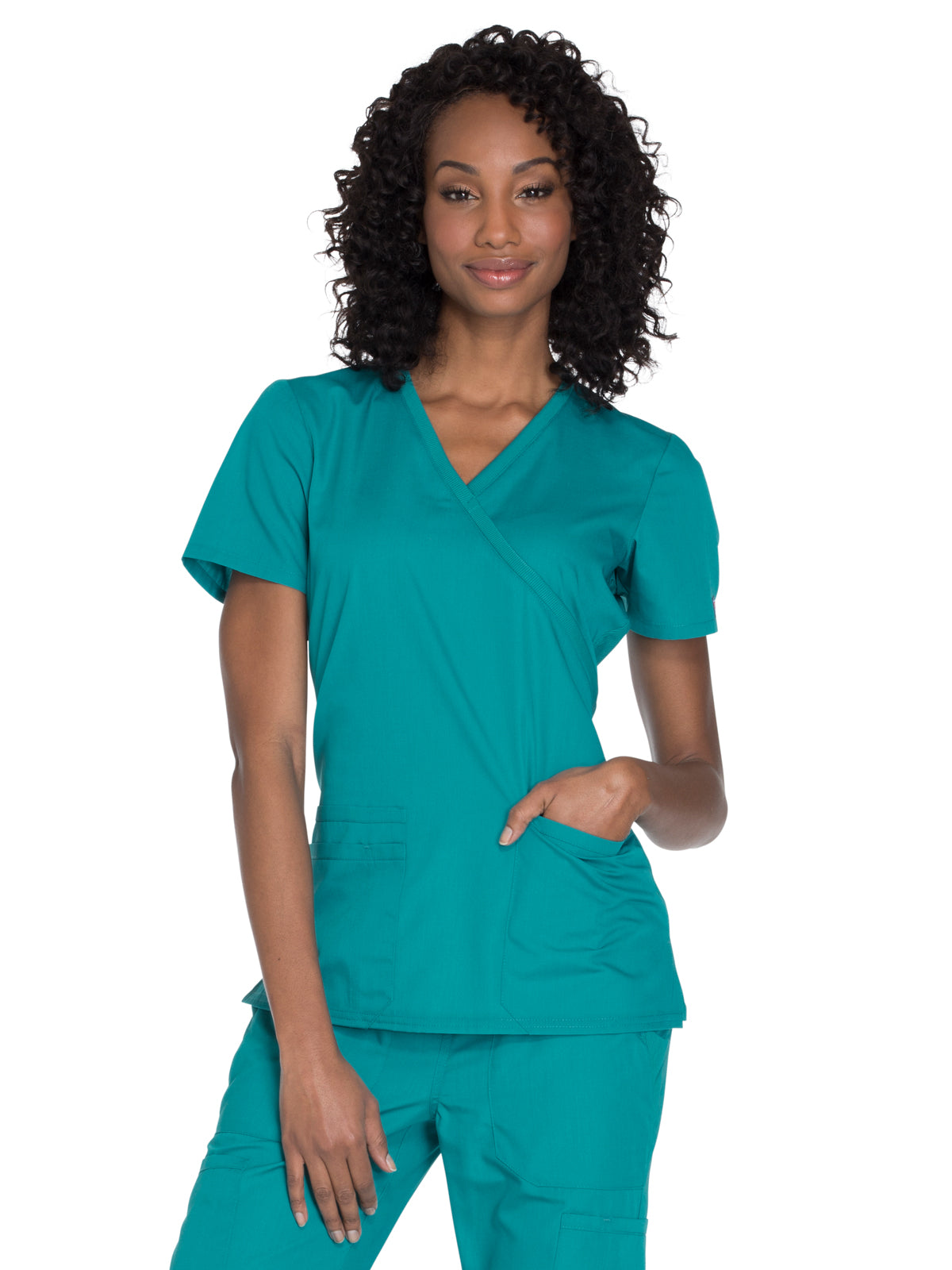 Women's 2-Pocket Mock Wrap Scrub Top