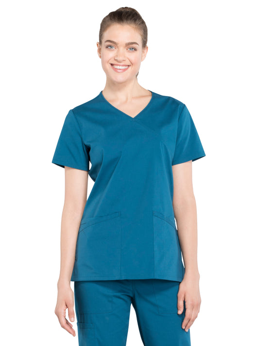 Women's 2-Pocket Mock Wrap Scrub Top