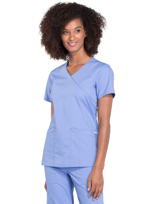 Women's 2-Pocket Mock Wrap Scrub Top