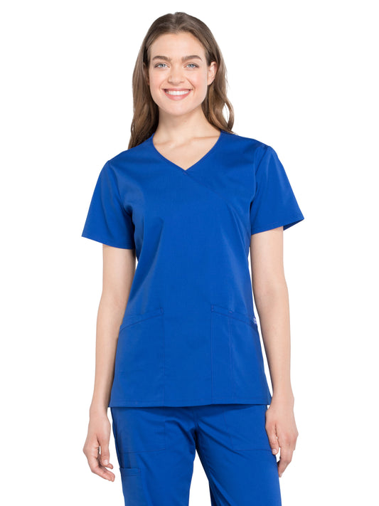 Women's 2-Pocket Mock Wrap Scrub Top