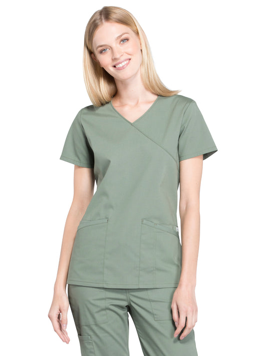 Women's 2-Pocket Mock Wrap Scrub Top