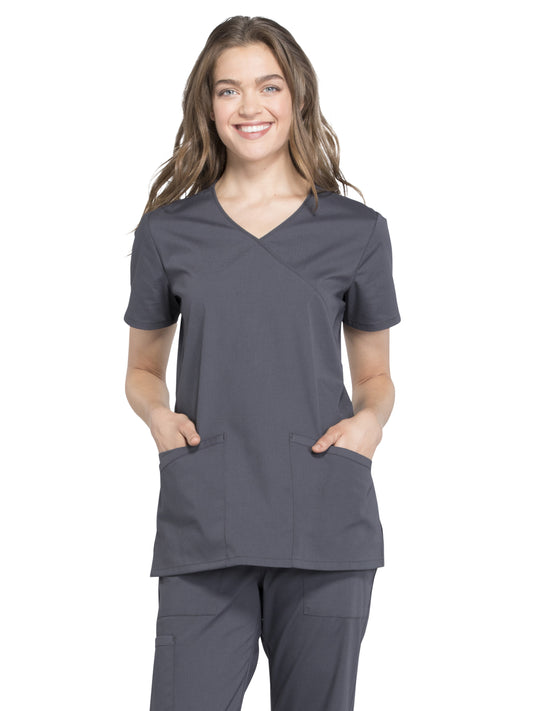 Women's 2-Pocket Mock Wrap Scrub Top