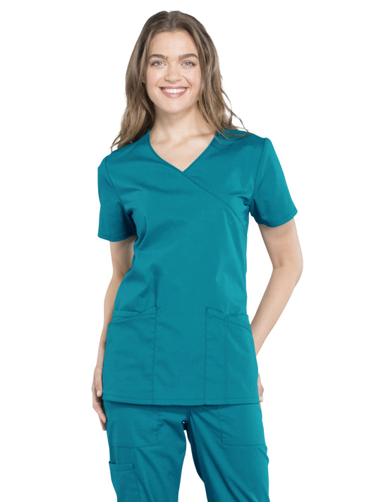 Women's 2-Pocket Mock Wrap Scrub Top