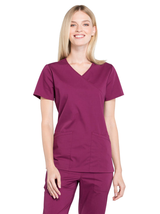 Women's 2-Pocket Mock Wrap Scrub Top