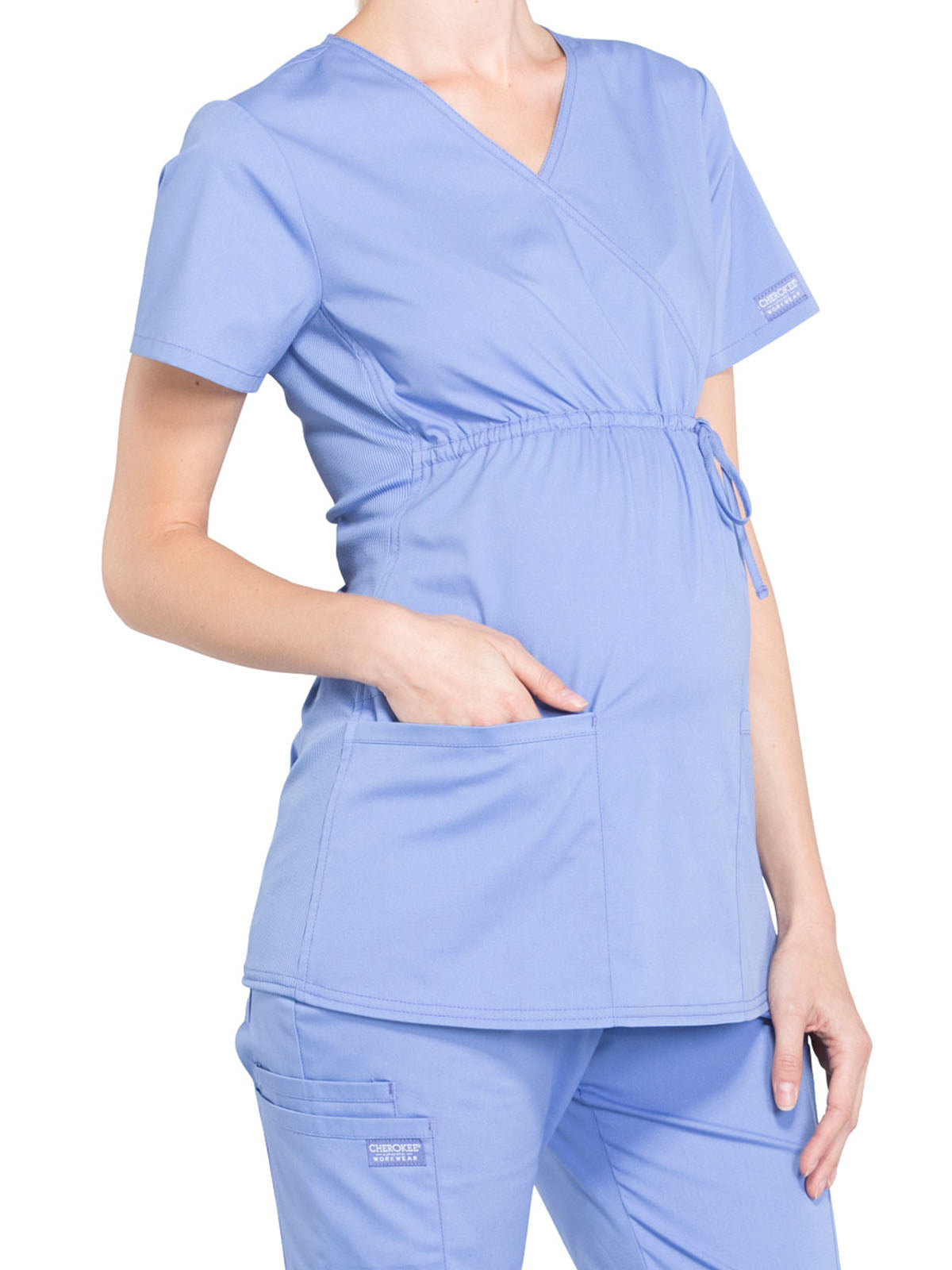 Women's 2-Pocket Maternity Mock Wrap Scrub Top