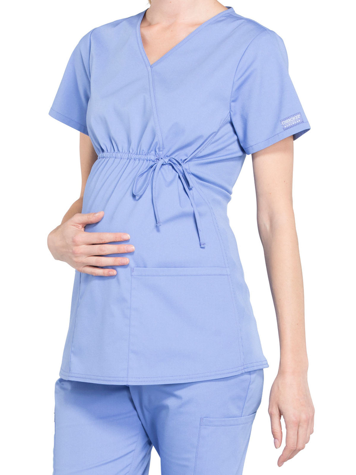 Women's 2-Pocket Maternity Mock Wrap Scrub Top