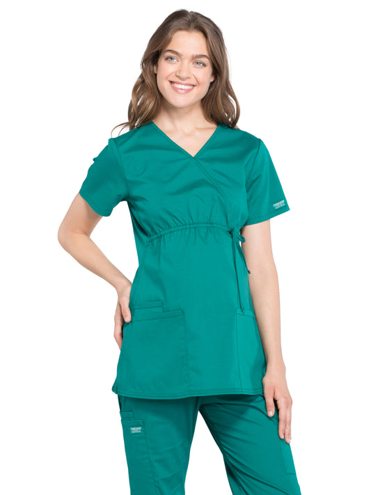 Women's 2-Pocket Maternity Mock Wrap Scrub Top