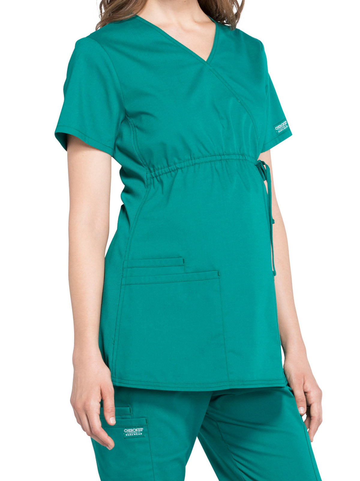 Women's 2-Pocket Maternity Mock Wrap Scrub Top