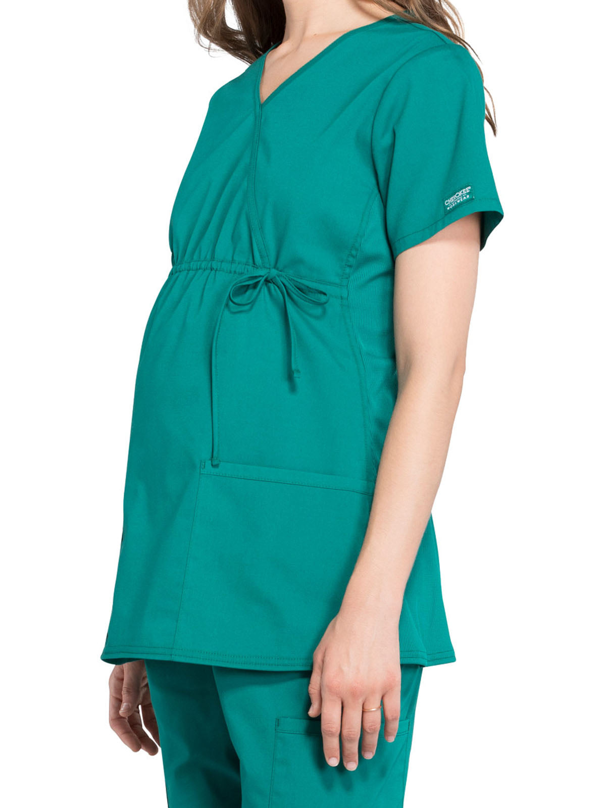 Women's 2-Pocket Maternity Mock Wrap Scrub Top