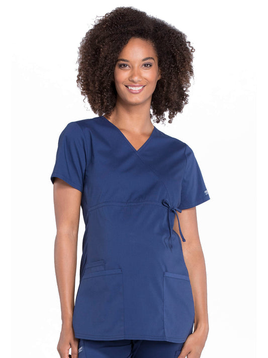 Women's 2-Pocket Maternity Mock Wrap Scrub Top