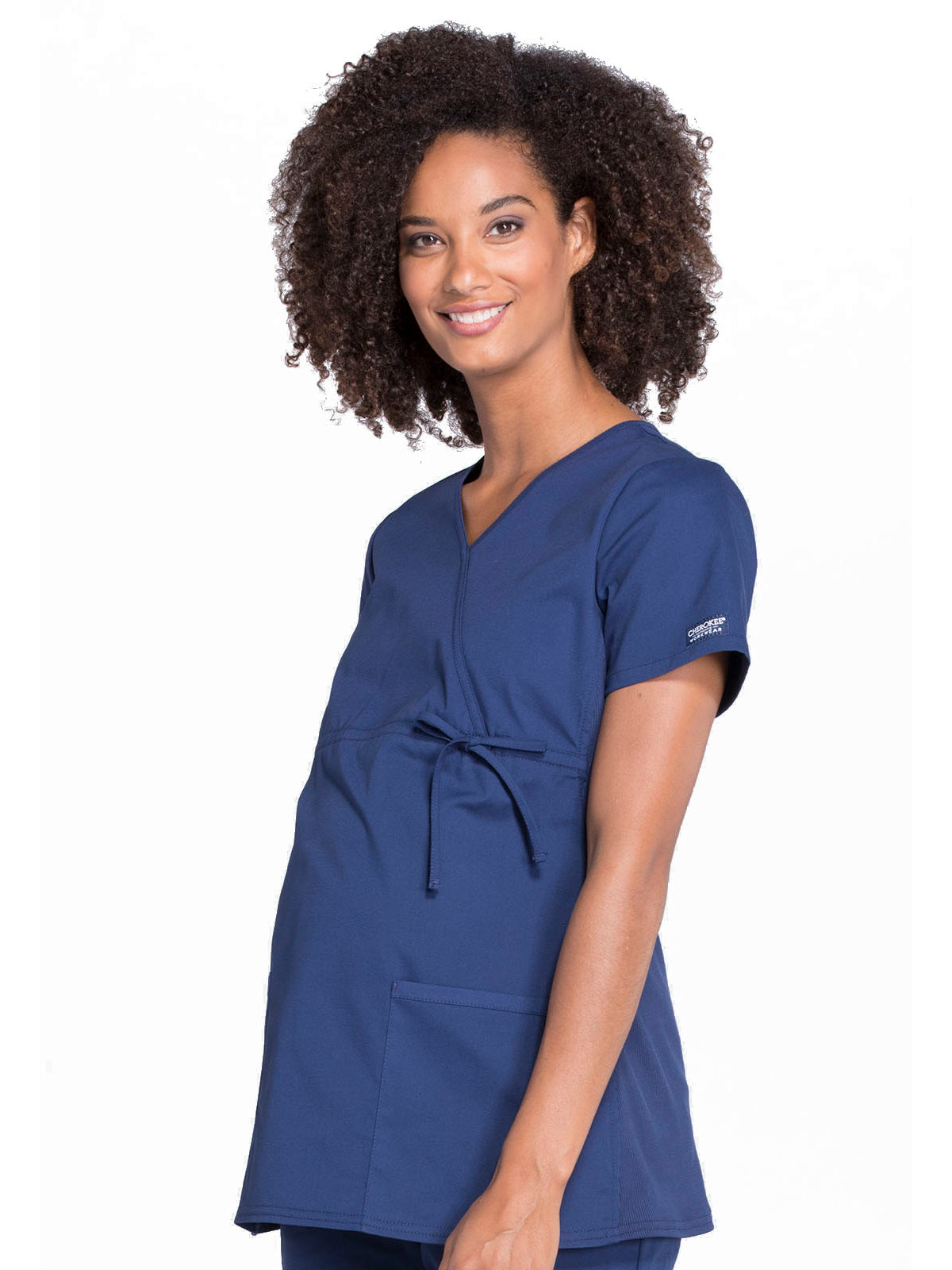 Women's 2-Pocket Maternity Mock Wrap Scrub Top