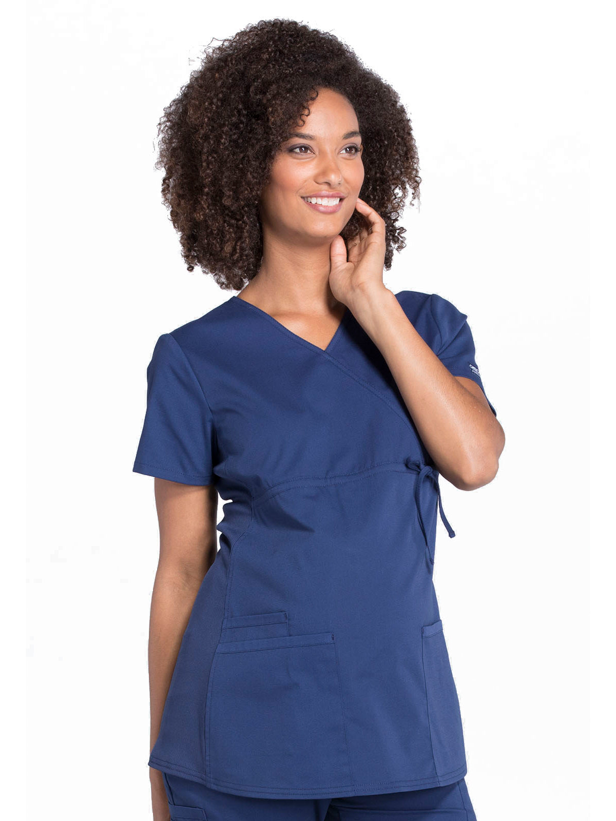 Women's 2-Pocket Maternity Mock Wrap Scrub Top