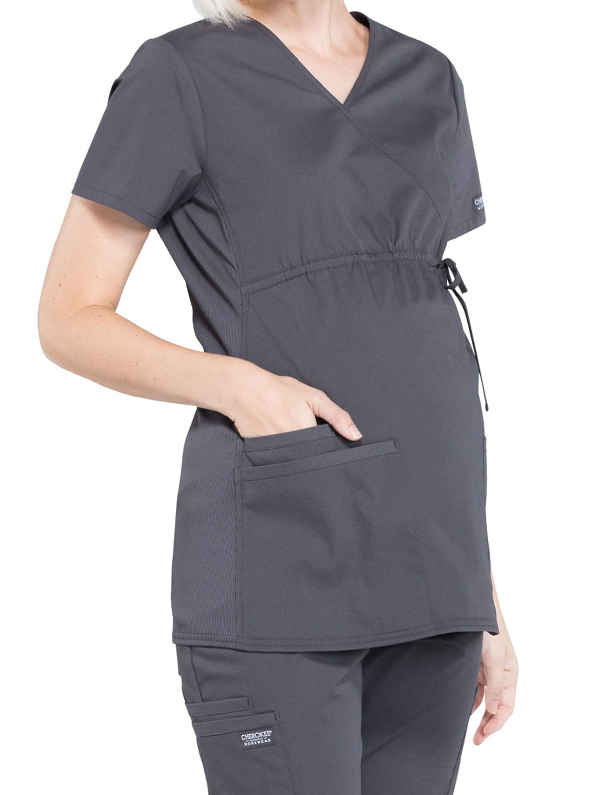 Women's 2-Pocket Maternity Mock Wrap Scrub Top