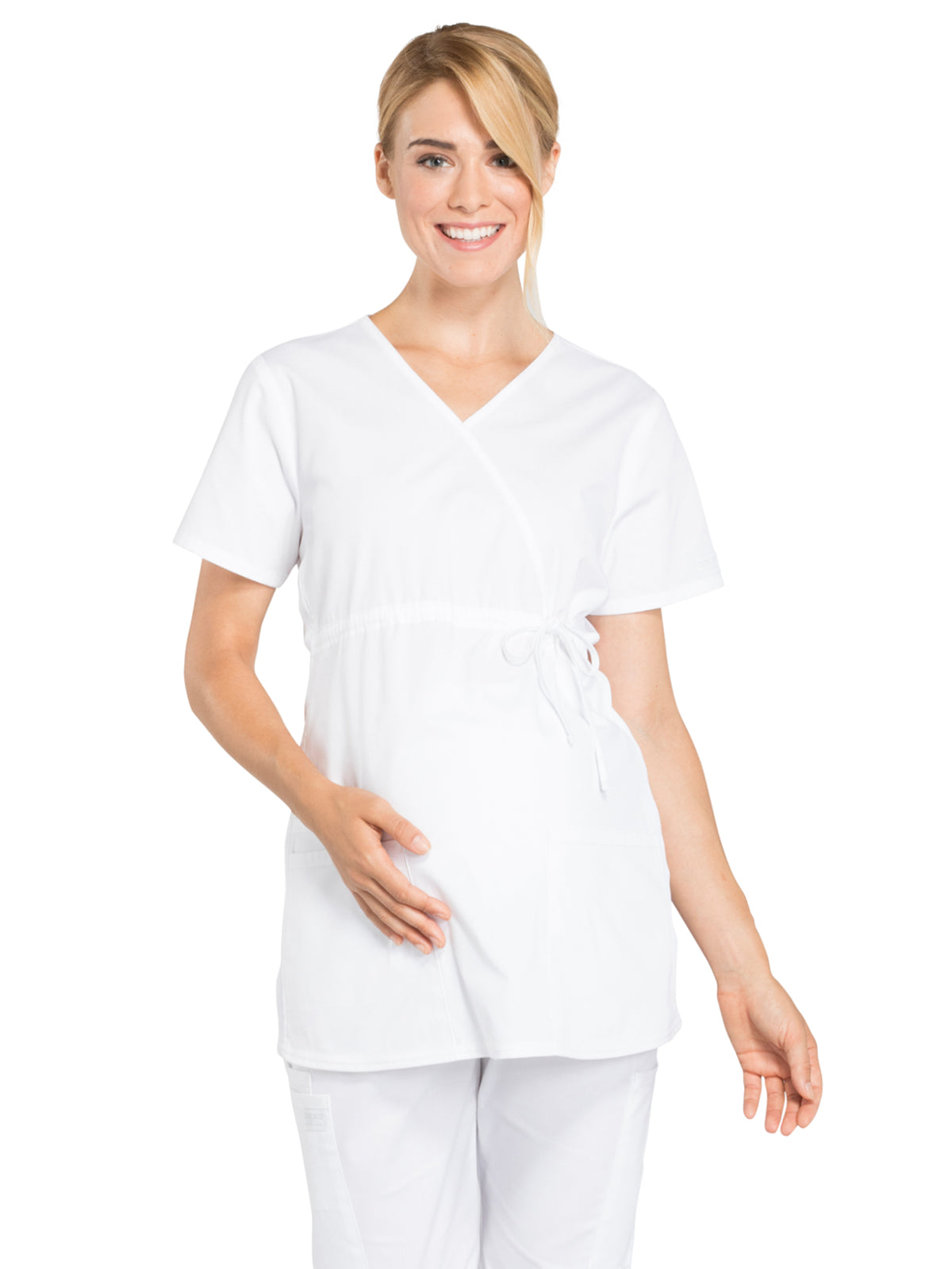 Women's 2-Pocket Maternity Mock Wrap Scrub Top