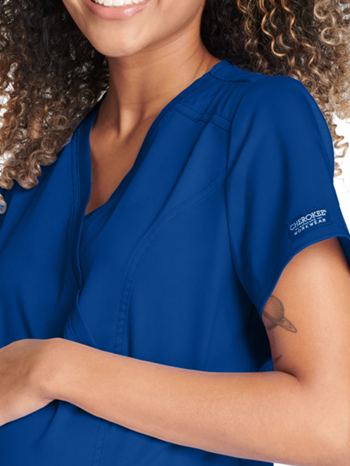 Women's 2-Pocket Maternity Mock Wrap Scrub Top