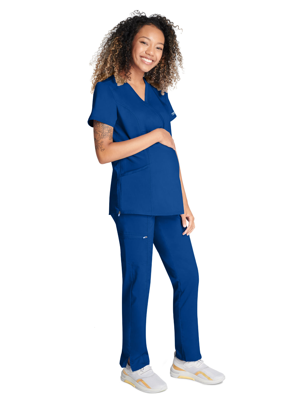 Women's 2-Pocket Maternity Mock Wrap Scrub Top