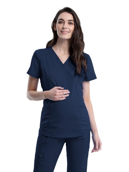 Women's 2-Pocket Maternity Mock Wrap Scrub Top