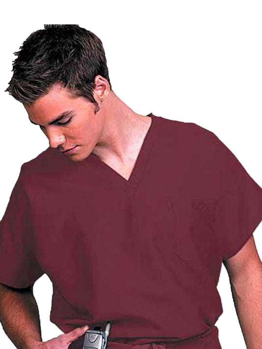 Unisex 1-Pocket Scrub Top in Burgundy