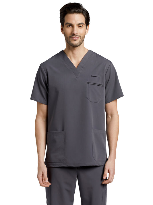 Men's 3-Pocket Stripe Detail Chest Pocket V-Neck Scrub Top