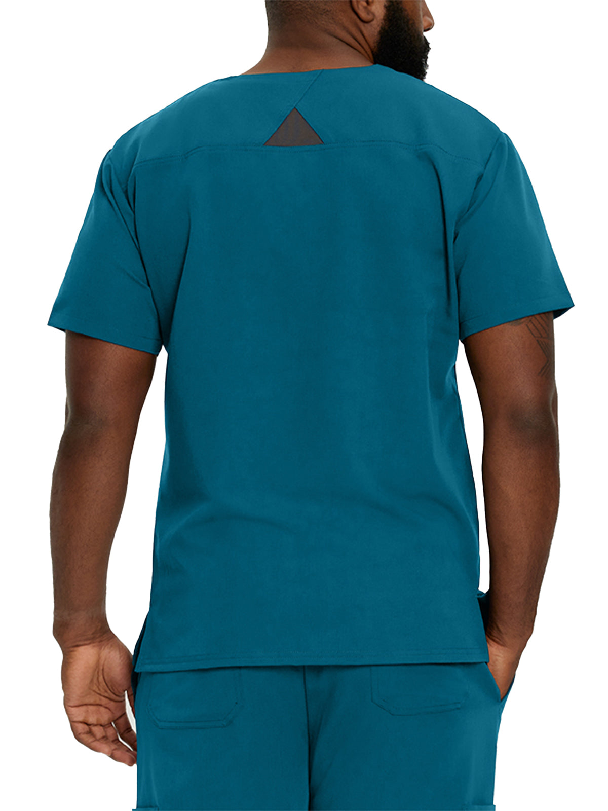 Men's 3-Pocket Stripe Detail Chest Pocket V-Neck Scrub Top