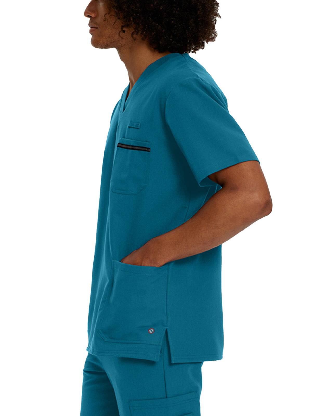 Men's 3-Pocket Stripe Detail Chest Pocket V-Neck Scrub Top