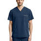 Men's 3-Pocket Stripe Detail Chest Pocket V-Neck Scrub Top