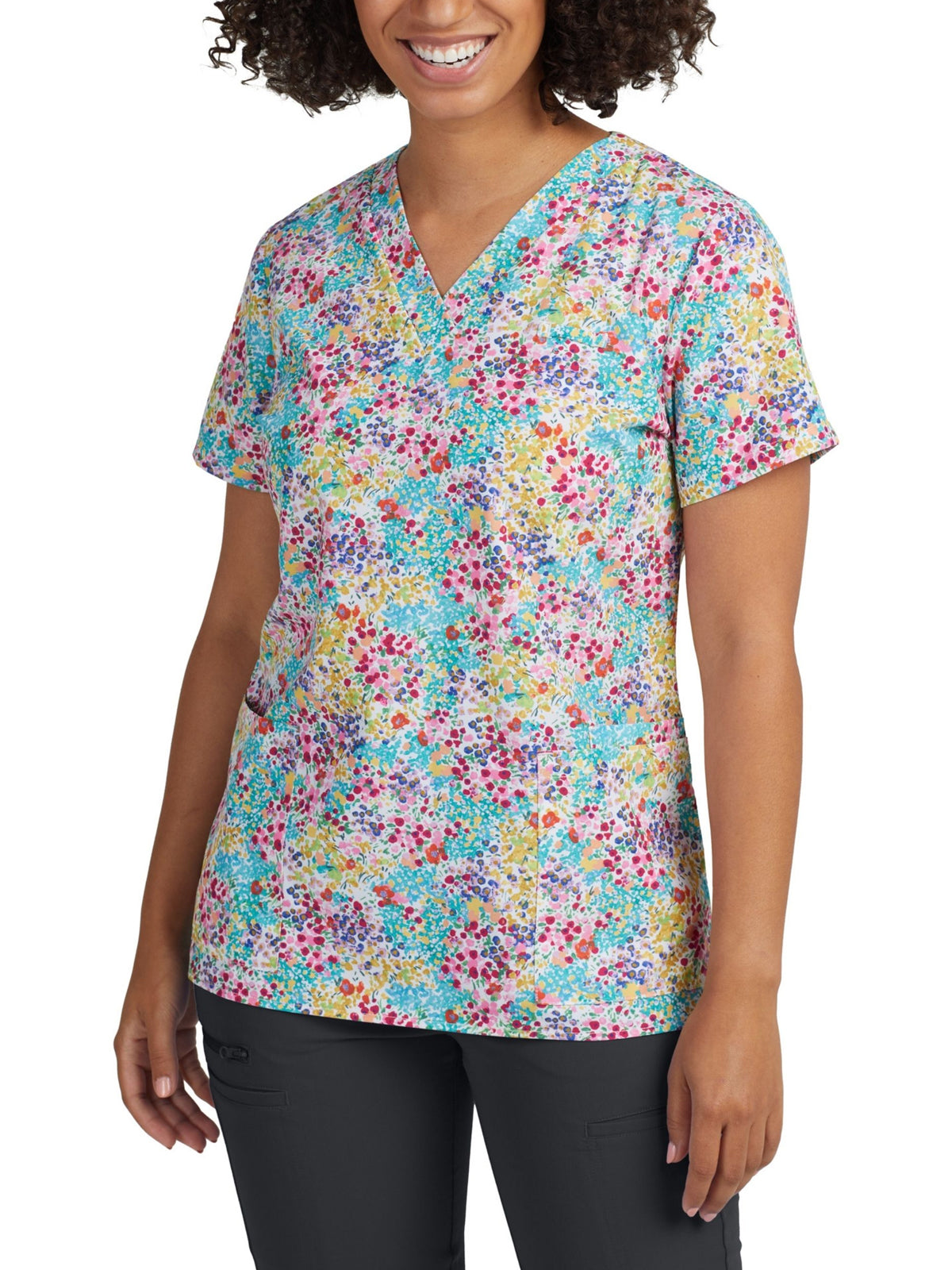 Women's 3-Pocket V-Neck Printed Scrub Top