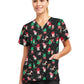 Women's 3-Pocket V-Neck Printed Scrub Top