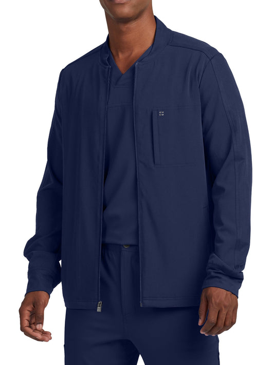 Men's 3-Pocket Mock Neck Knit Cuffs Scrub Jacket