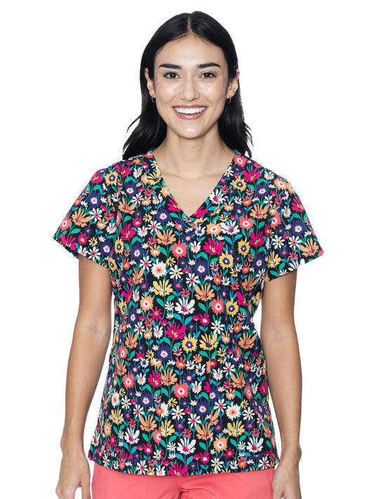 Women's V-Neck Print Scrub Top