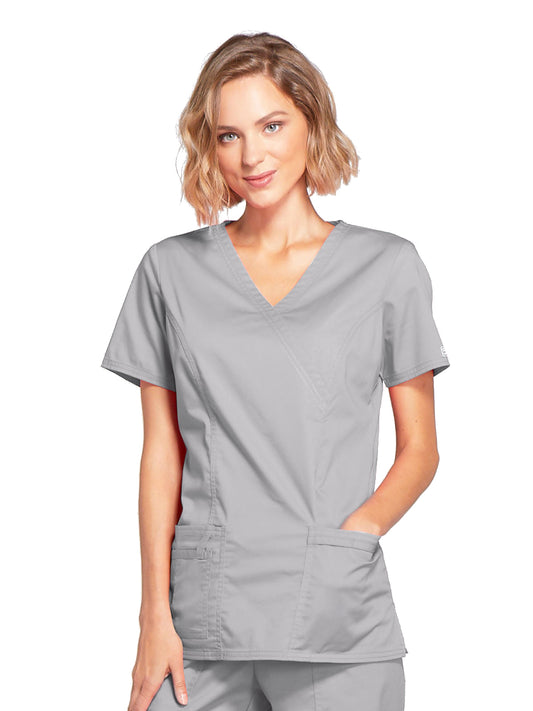 Women's 3-Pocket Mock Wrap Scrub Top