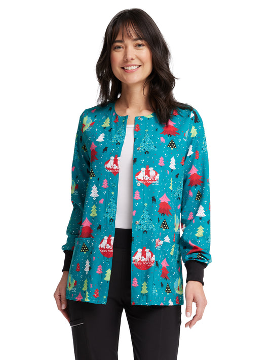 Women's Snap Front Print Warm-up Jacket
