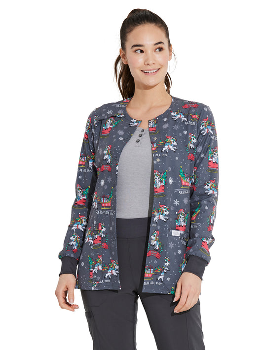 Women's Snap Front Print Scrub Jacket