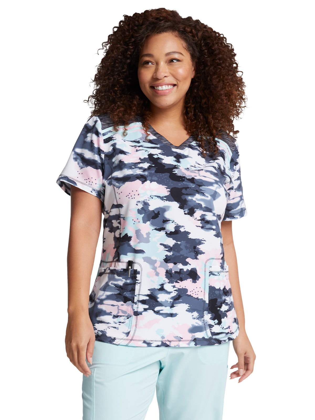 Women's V-Neck Print Scrub Top