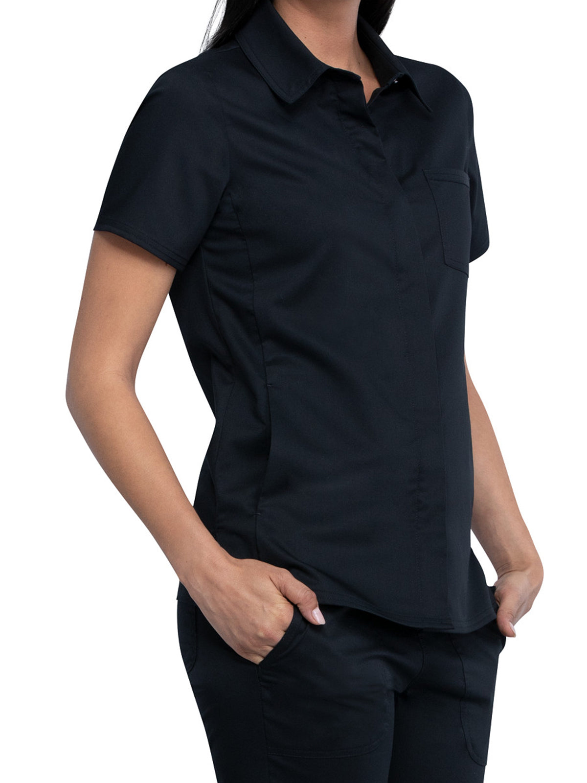 Women's 3-Pocket Hidden Snap Front Collar Shirt