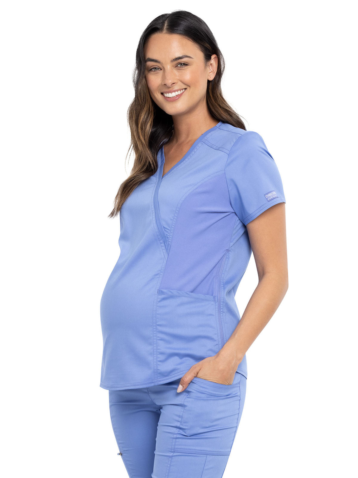 Women's 2-Pocket Maternity Mock Wrap Scrub Top
