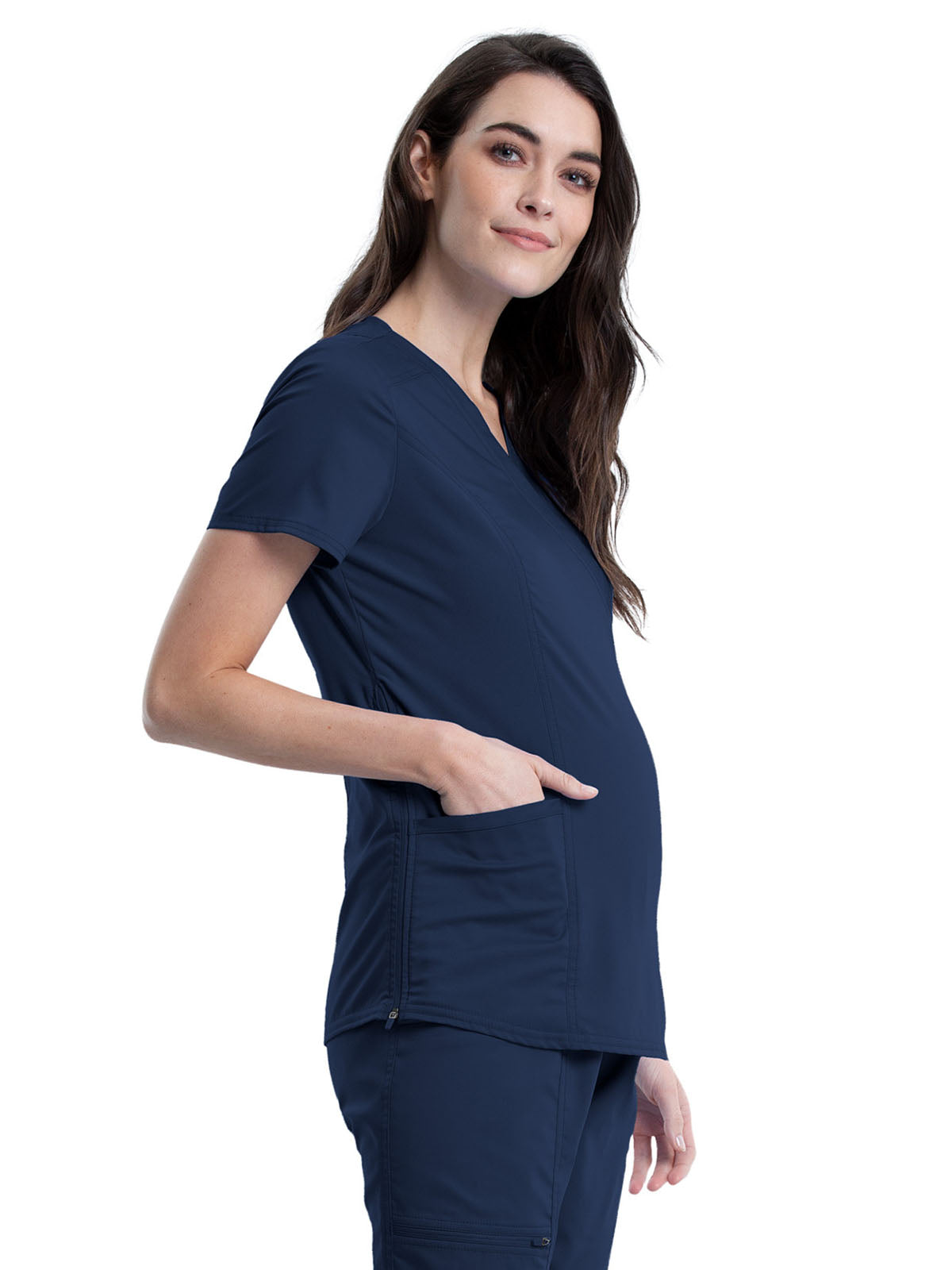 Women's 2-Pocket Maternity Mock Wrap Scrub Top