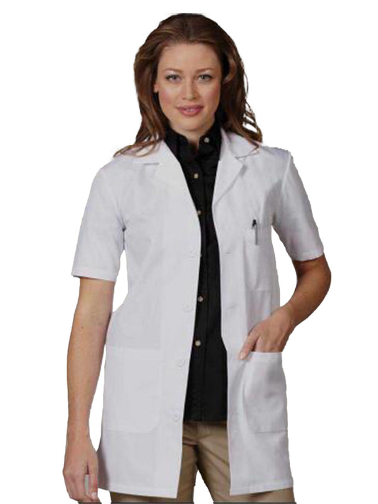 Unisex Three-Pocket 34" Mid-Length Short Sleeve Lab Coat