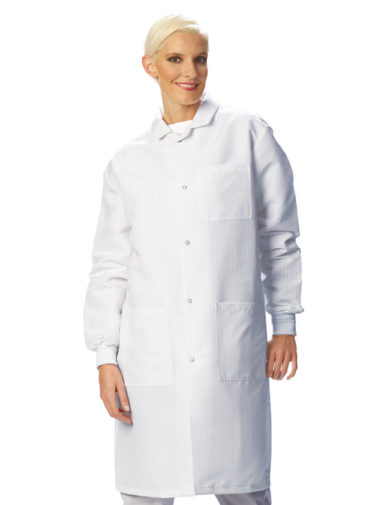 Unisex Three-Pocket Snap-Front Barrier Protective Lab Coat