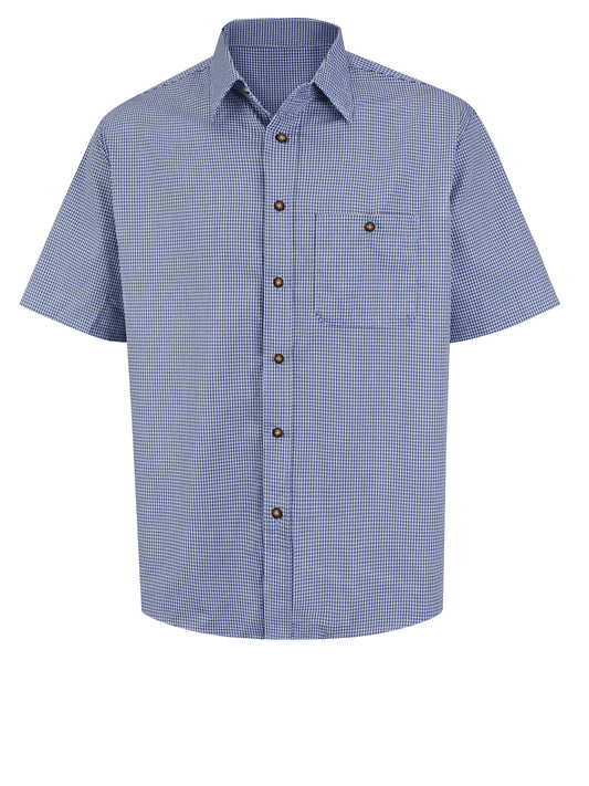 Men's Short Sleeve Mini-Plaid Uniform Shirt